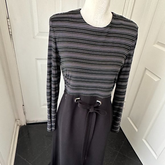 90's Vintage David Warren Black & White Long Sleeves Maxi Dress SZ 10 REDUCED! - Picture 9 of 13